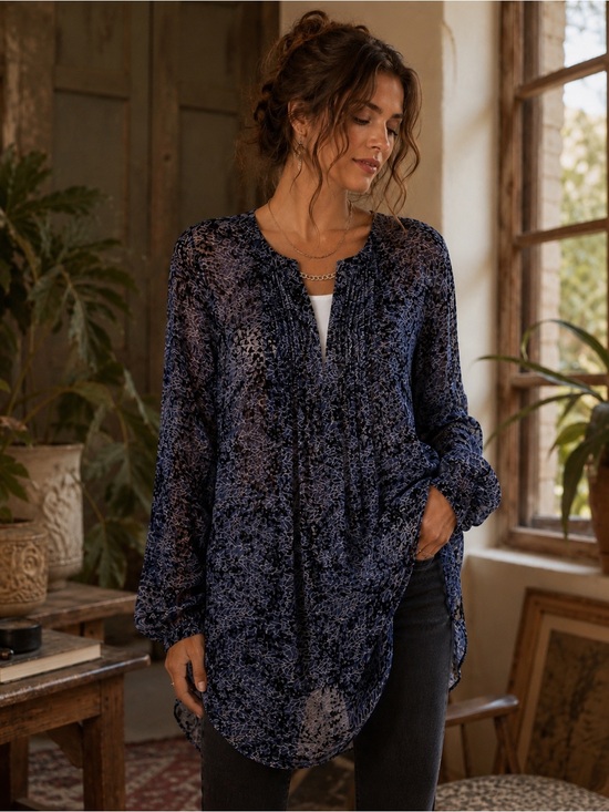 Tracy Reese Tops - Tracy Reese Floral Pintuck Peasant Tunic Silk Velvet Burnout Sheer M Romantic